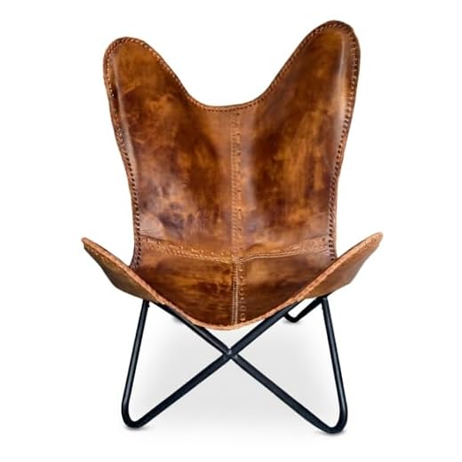 Shy Shy Brown Vintage Leather Arm Folding Chair/Genuine Antique Leather Butterfly Chair Home Décor/Handmade Chair (with Fold-able Stand) - Camping-Hiking-Chairs