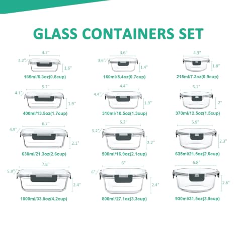 KOMUEE 24-Piece Glass Containers