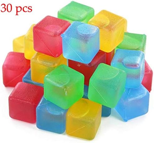 Reusable Ice Cubes, Plastic Squares for Drinks Like Whiskey, Wine or Beer, To Keep Your Drink Cold Longer. Filled With Pure Water. Comes In Assorted Colors SET 30 PCS