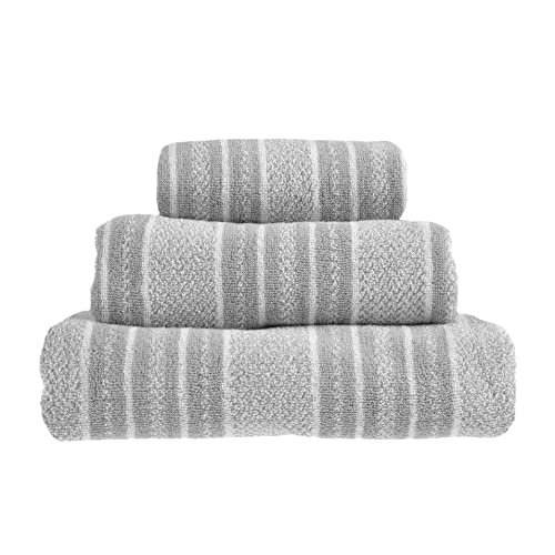 Allure Striped Hand Towel 50 x 90cm, Pack of 2, 100% Cotton 500gsm, Super soft, Absorbent, Washable (Grey)