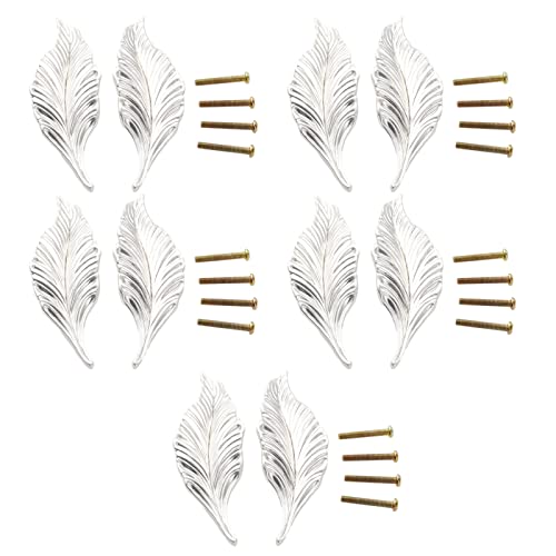 Mgoodoo Leaf Handles Knob Zinc Alloy for Cabinet,Kitchen,Door,Drawers,Bookcases,4.13in (5pairs, Silver), 5 Paar