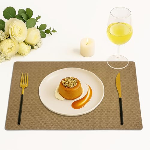 Image of Amazon Brand - Umi PVC Vinyl Foam Design Placemat STPG127 | Heat Resistant, Wipe Clean, Anti-Skid Table Mats for Dining Table, Kitchen & Home Decor (30x45 CM Brown Set of 4)