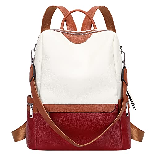 Image of ALTOSY Leather Backpack for Women Elegant Genuine Backpack Purse Ladies Leather Shoulderbag(S80 White /Wine Red /Brown)