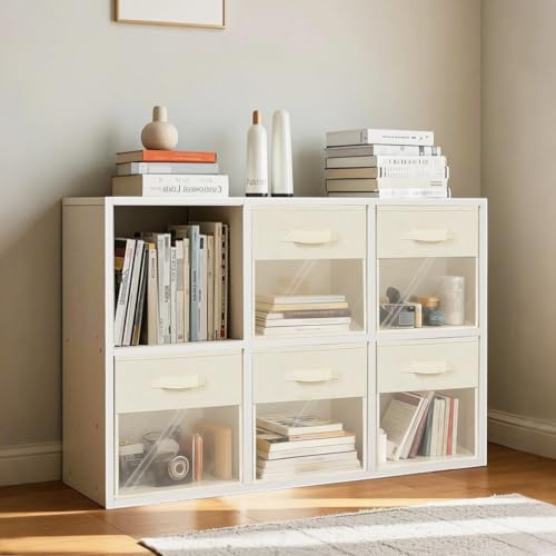Cube de rangement pliable Easi beige 28cm avec fenêtre lot de 6