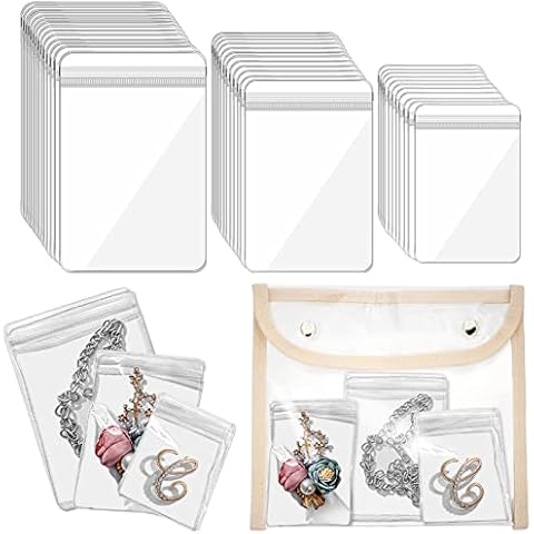 Wowang 110 Pcs Travel Jewelry Organizer Bags PVC Jewelry Storage Bag Pouch Self Seal Plastic Zipper Bag,Small Clear Plastic Bags for Jewelry Necklace Rings Cover