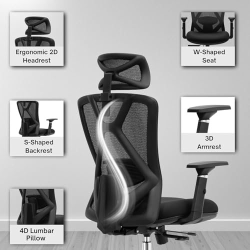 Image of Aeronaut Ergonomic Office Chair for Work | Multi-Lock Synchro Tilt Mechanism with Seat Slider | 5 Year Warranty | 3D Armrest | Adjustable Lumbar (Black, 3D with Seat Slider)