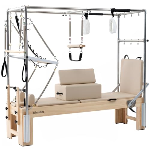 LeisureKing 3-in-1 Pilates Reformer, Wooden Pilates Machine Equipment with Cadillac