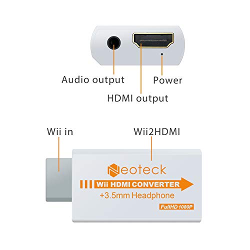 Neoteck Wii a HDMI Convertidor Señal de wii a 720P y 1080P Full HD + Adaptador de Audio Jack de 3.5mm Compatible con el Formato NTSC/PAL para Smart TV HDTV-Blanco