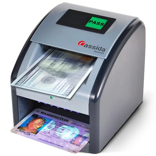 Image of Cassida Omni-ID 2-in-1 Currency Counterfeit Detector with UV Identification Verification Lights - Bill Checker with Infrared, Magnetic and Ultraviolet Sensors - Pass /Fail Display (Pass /Fail + UV)