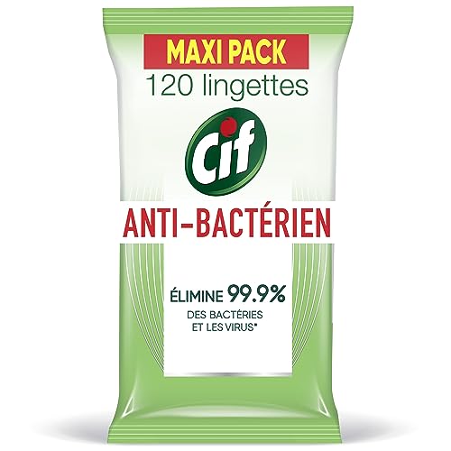 CIF Lingettes Nettoyantes Antibactérien , Elimine 99,9% des Bactéries, Résultat Impeccable, Nettoie et Désinfecte (1x120 Lingettes)