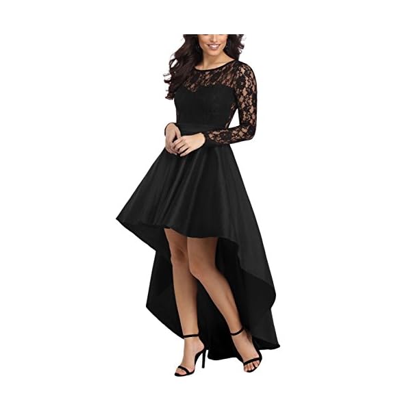 Bdcoco-Womens-Floral-Lace-Hi-Low-Cocktail-Party-Dress-Swing-Prom-Evening-Gowns Bdcoco Women's Floral Lace Hi Low Cocktail Party Dress Swing Prom Evening Gowns Black