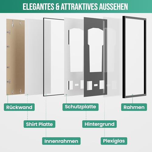 Avalo Trikotrahmen Aluminium - Objektrahmen für Fußballtrikot - 3D Box Frame - 60x80 CM - Schwarz - Deep Frame - Trikot Einrahmung in Bilderrahmen