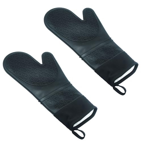 Image of 2 Pack 14.2 Inch Extra Long Silicone Oven Mitts,Heat Resistant Oven Gloves with Cotton Lining,for BBQ,Baking,Cooking and Grilling