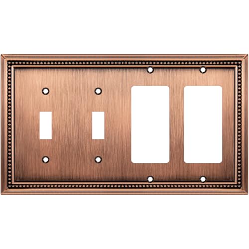 Image of Sunken Pearls Decorative Wall Plate Switch Plate Outlet Cover (Double Toggle /Double Decorator, Antique Copper)
