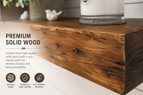 Image of Genuine Decor Sheesham 18 Inch Floating Shelves for Wall Set of 3, Rustic Wall Mounted Ledge Shelf for Bathroom, Bedroom, Living Room