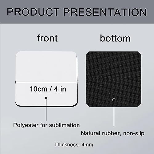 100 PCS Sublimation Blank Cup Coasters Bulk, 4x4 Inch Square Blank Cup Mat Rubber for Sublimation Transfer Heat Press Printing DIY Crafts