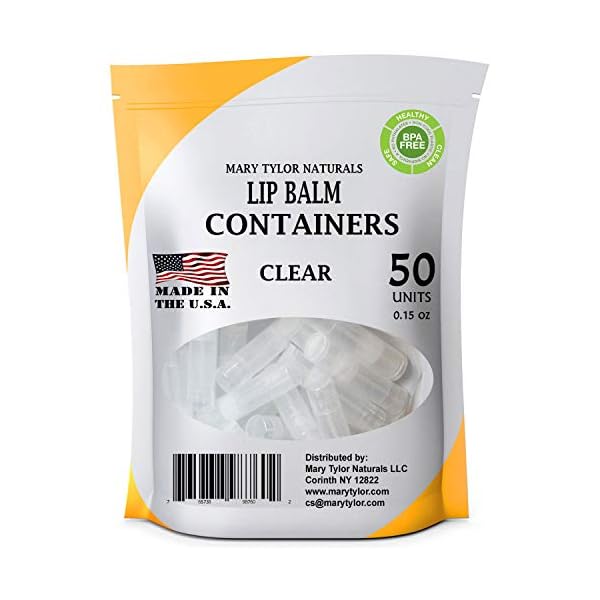 50 Clear Lip Balm Containers Round Tubes, BPA Free, Made in USA, 100% BPA Free, with Clear Caps For DIY Lipstick, homemade Lip Balms by Mary Tylor Naturals