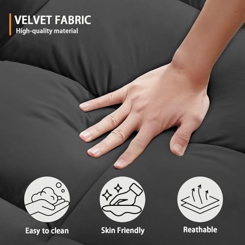 Image of 3 in 1 Folding Convertible Sofa Bed, 55'' Pull Out Couch Bed with Side Pocket, Velvet Fabric Loveseat Sleeper Sofa with Adjustable Backrest, Easy Assembly, Perfect for Living Room, Black