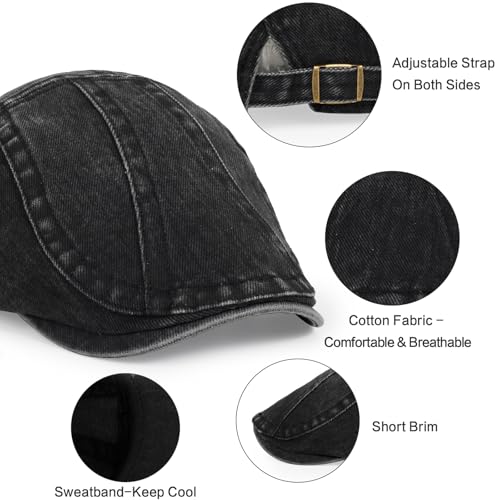 Image of 3Pcs Men's Newsboy Caps Cotton Cooling Hat Adjustable Flat Cap for Men
