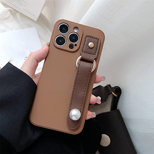 Coque silicone souple support poignet cuir perlé iPhone 13 rassurante