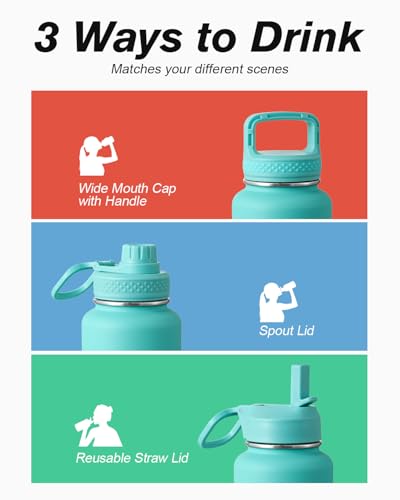 Image of Coolflask 40 oz Water Bottle Insulated with Straw & 3 Leakproof Lids