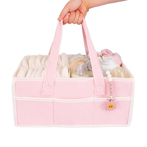 Image of XUANGUO Baby Diaper Caddy Organizer Large Nursery Storage Bin and Car Organizer for Diapers and Baby Wipes Baby Basket for Baby Shower Gifts Newborn Essentials Baby Registry Must-Have pink