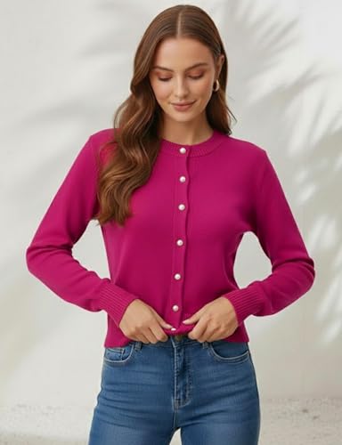 Image of Women's Casual Slim Fit Cardigan Sweaters Long Sleeve Button Down Lightweight Waist Length