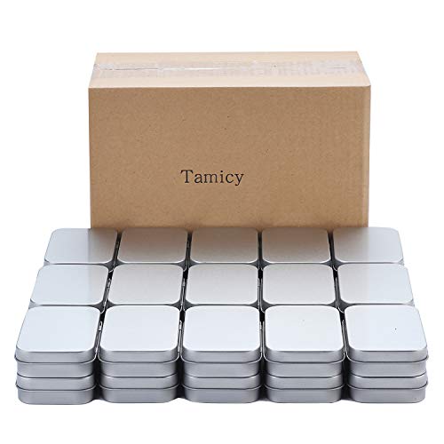 Tamicy Metal Rectangular Empty Hinged Tins - Pack of 40 Silver Mini Portable Box Small Storage Kit & Home Organizer with lids craft containers 3-1/2''X2-1/2''X4/5''