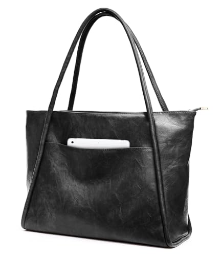 Image of Large Tote Bag for Women Work with Zipper 16L Vegan Leather Ladies Travel Purses and Handbags
