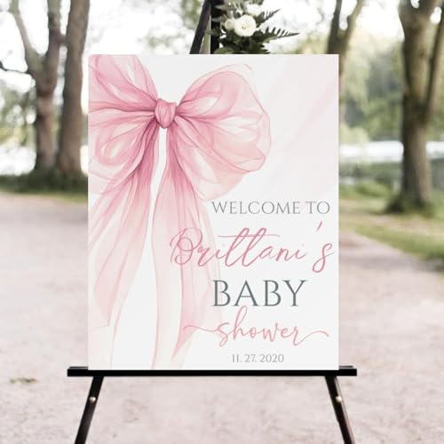 Bow Coquette Baby Shower Welcome Sign, Pink Bow Baby Shower Signs #A86