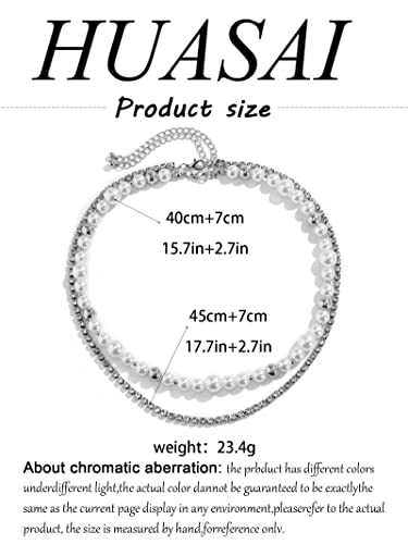 Pearl Necklace For Men Faux Pearl Choker Necklace Layered Mens Pearl Neckalce Punk Rhinestone Cuba Chain Necklace White Round Pearl Necklace For Men Teens(Rhinestone Chain) #TOP6