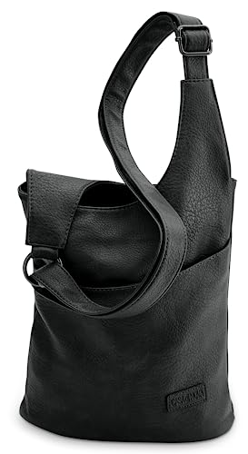 CASAdiNOVA® Stylische Damen Umhängetasche aus Veganem Leder - Handtasche, Crossbody & Messenger Bag in Einem - Hochwertige Damenhandtasche zum Umhängen mit verstellbarem Schultergurt (Schwarz)