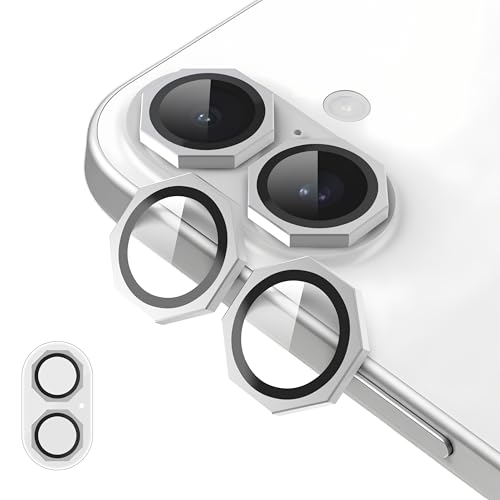 Image of GadgetBite Snaptra Octagon Camera Lens Protector Compatible with iPhone 17 - 9H Tempered Glass with Metal Ring, Scratch-Resistant Camera Cover - White