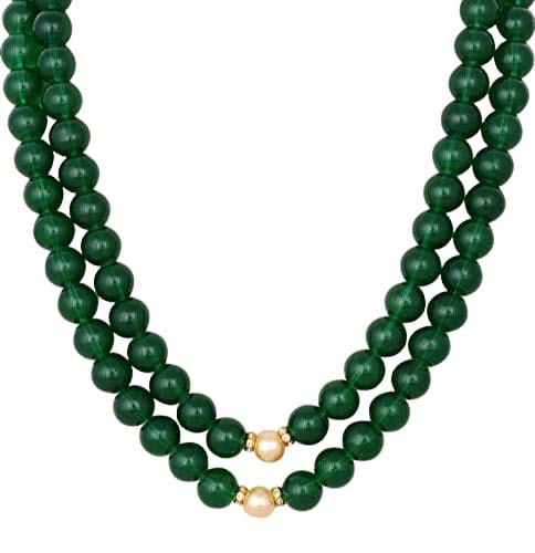 Emerald Green Onyx Gemstone Round Beads 2 Layer Necklace for Girl and Women Green Mala Fashion Jewellery-image-48