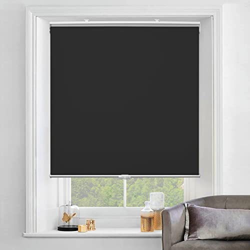 100% Blackout Cordless Roller Window Shades, Window Blinds With Thermal Insulated, Uv Protection Waterproof Fabric, Blinds For Home And Office (Black - 23" W X 72" H) #TOP1