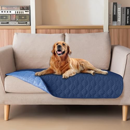 Image of gogobunny 100% Double Sided Waterproof Dog Blanket Soft Pet Bed Cover Reversible Protect Furniture Couch Sofa Car for Puppy Cat Kids (Dark Navy /Light Navy, 32x53 Inch (Pack of 1))