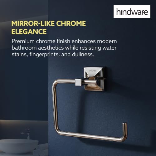 Image of Hindware Stelo Towel Hanger for Wash Basin | Superior Stainless Steel | Space Saving Napkin Holder | Mirror Like Chrome Finish | Corrosion Resistant | Dimension(mm):197 * 74 * 146 | 1-Year Warranty