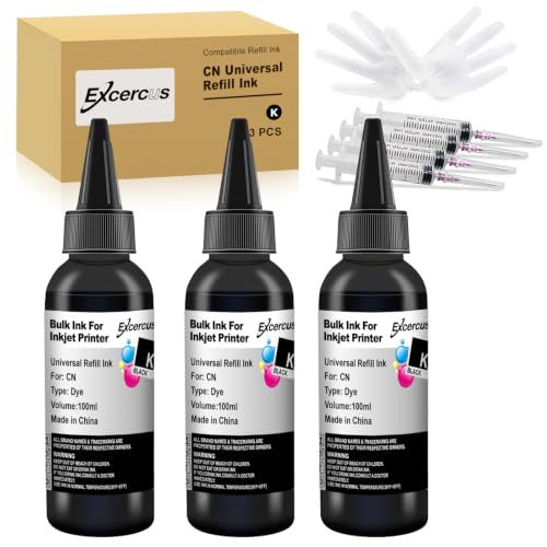 EXCERCUS Ink Refill Kit 3x100ml Compatible with Canon 275 276 245 246 260 261 210 211 243 244 240 241 250 251 270 271 281 2200 226 Refillable Ink Cartridge CIS CISS System (3-Black)
