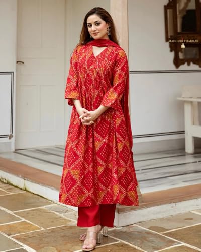 Image of ANNI Designer Women's Rayon Viscose Anarkali Printed Kurta with Pant & Dupatta