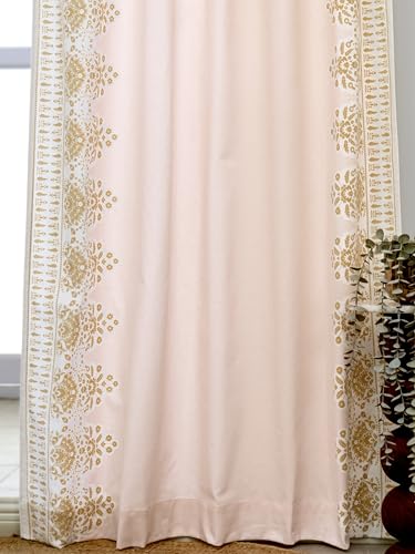 Image of Tranquebar Curtain Co. Window Curtains 5 Feet, 60-65% Room Darkening, Pink-Yellow Floral Print, Cotton Curtains for Window, Cotton Curtains 5 Feet Long Set of 2, BackTab Loops,Zia (152 cm) - Set of 2