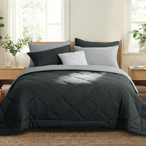 RUIKASI Coverless Duvet King Size 4.5 Tog - Summer Reversible Comforter with 2 Pillowcases 230x220cm Quilt Lightweight and Cosy 150GSM Filling Grey and Light Gray