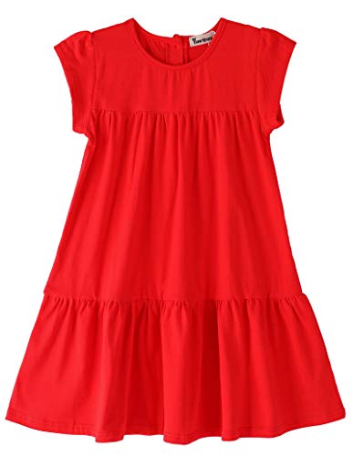 Image of Youwon Girls Dress Short Sleeve Solid Color Tunic A-Line Tiered Swing Dress 2-6 7-16