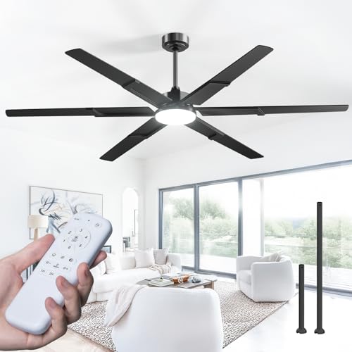 Image of Amico Ceiling Fans with Lights and Remote, 72 Inch Black Indoor /Outdoor Ceiling Fan with 6 Speed, Reversible DC Motor, 3CCT, Dimmable, Noiseless modern ceiling fan for Bedroom, Living Room, Patio