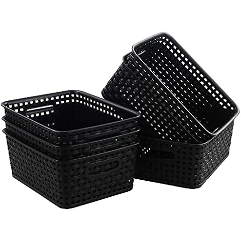 Leendines 6 Packs Black Small Baskets, Plastic Weave Storage Baskets Cover