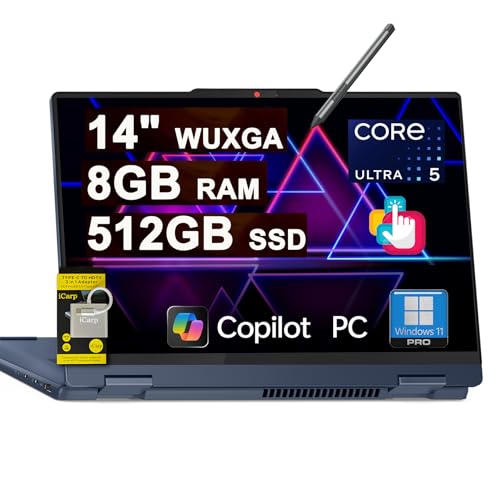 Image of Lenovo IdeaPad Flex 5i 2-in-1 Laptop 14" WUXGA Touch Intel 12-core Ultra 5 225U (Beats Core 7 150U) 8GB RAM 512GB SSD Backlit for Creator Designer Business Professional Win11Pro ICP Hub/Copilot AI PC