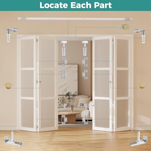 Image of Closet Bifold Door Hardware & 60 Inch Track, 5 ft Bi Folding Door Rail Kit