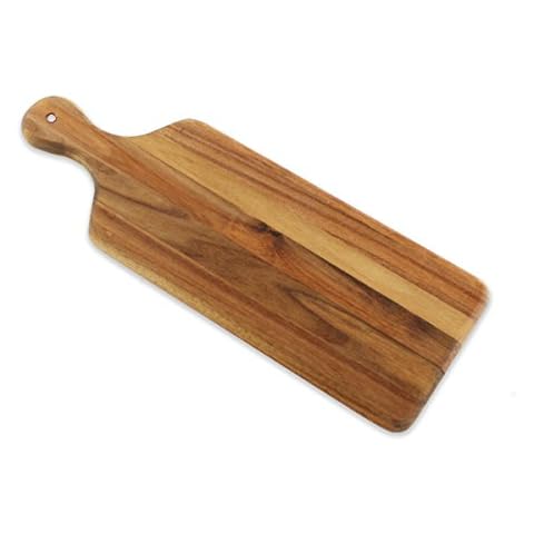 Villa Acacia Wooden Bread Board - 17 x 6 Inch Wood Board Serving Board with Handle and Hanging Hole for Cutting Bread or Decorative Kitchen Tray Cover