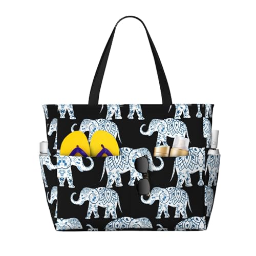 Elephant Extra Large Tote Bag For Women,Foldable Beach Bag With Pocket Weekender Travel Overnight Bag