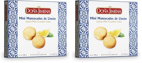 Doña Jimena - Mini Mantecados de Limón, Textura Cremosa, Calidad Suprema, Artesanal, Natural, Receta Tradicional, Regalo Navideño, Sin Aceite de Palma, Envasado Individual, 430 Gramos (Paquete de 2)