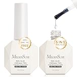 MelodySusie 3Free 5 in 1 Nail Glue Gel for False Nail Tips, NO Hema HPMA TPO, Super Sticky and Strong Adhesion, Rhinestone, Blooming Gel, Base Coat, UV Lamp Curing Needed,2 Pcs 15ml
